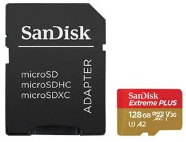 SanDisk Extreme PLUS Tarjeta MicroSDXC 128GB A2 V30 U3 Clase 10 200 MB/s (Adaptador SD Incluido)