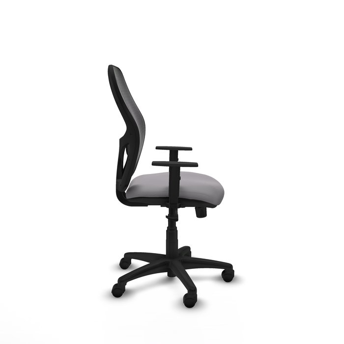 Silla de oficina Alocén con mecanismo Sincro tapizada con Similpiel color Gris y malla color Negro. Equipada con lumbar 1D, Brazos 1D y Ruedas de nailon 50 mm