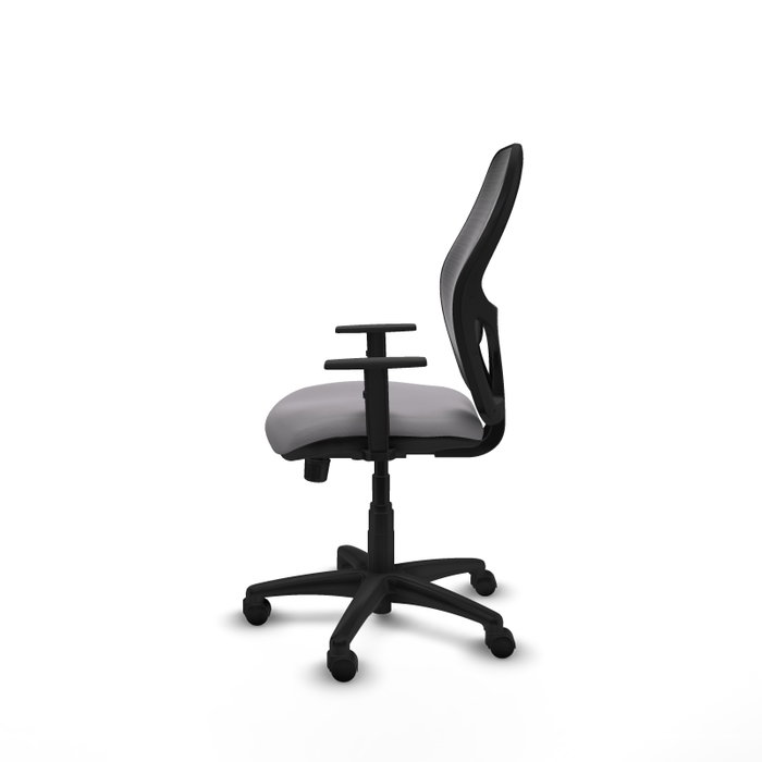 Silla de oficina Alocén con mecanismo Sincro tapizada con Similpiel color Gris y malla color Negro. Equipada con lumbar 1D, Brazos 1D y Ruedas de nailon 50 mm