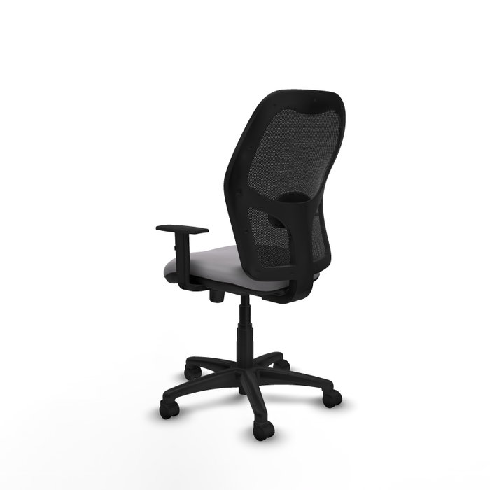 Silla de oficina Alocén con mecanismo Sincro tapizada con Similpiel color Gris y malla color Negro. Equipada con lumbar 1D, Brazos 1D y Ruedas de nailon 50 mm