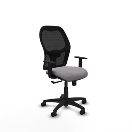 Silla de oficina Alocén con mecanismo Sincro tapizada con Similpiel color Gris y malla color Negro. Equipada con lumbar 1D, Brazos 1D y Ruedas de nailon 50 mm