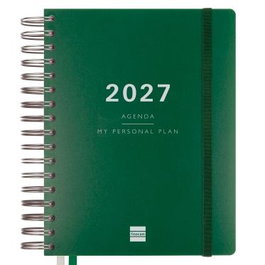 Finocam Agenda Tempus 2027 con Tapa de Polipropileno Verde y Espiral Doble