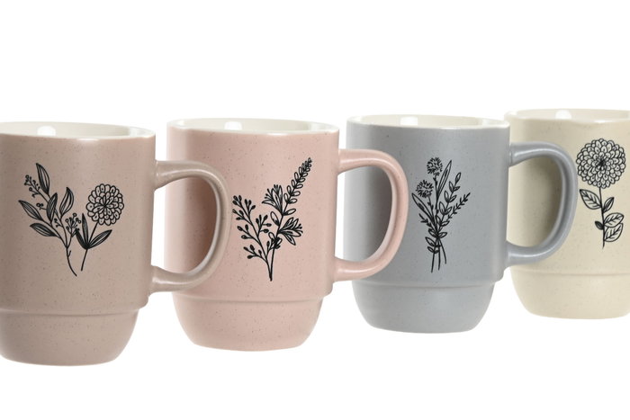 DKD Home Decor Juego de tazas Botanico 4 unidades surtidas de porcelana 400ml DKD Home Decor Juego de tazas Botanico 4 unidades surtidas de porcelana 400ml