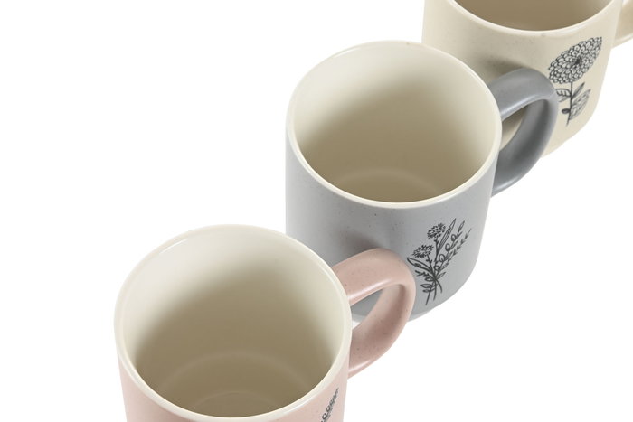DKD Home Decor Juego de tazas Botanico 4 unidades surtidas de porcelana 400ml DKD Home Decor Juego de tazas Botanico 4 unidades surtidas de porcelana 400ml