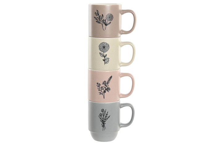 DKD Home Decor Juego de tazas Botanico 4 unidades surtidas de porcelana 400ml DKD Home Decor Juego de tazas Botanico 4 unidades surtidas de porcelana 400ml