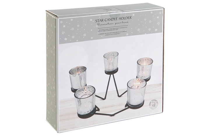 DKD Home Decor Portavelas de Cristal y Metal Estrella Plateado