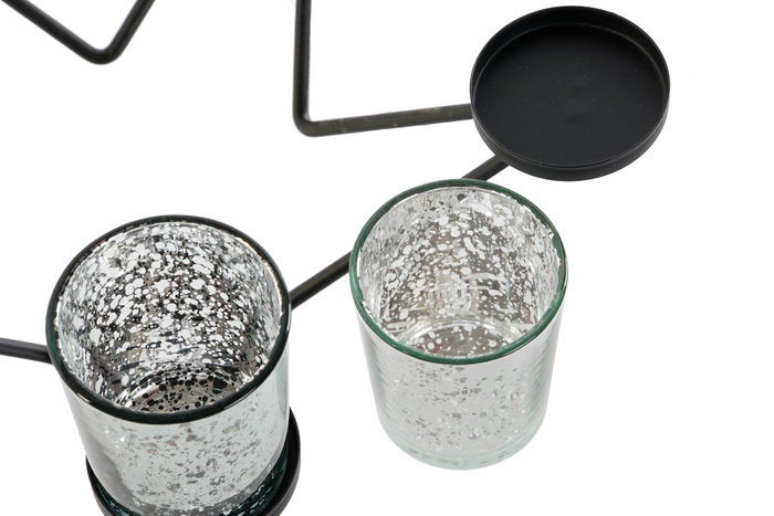 DKD Home Decor Portavelas de Cristal y Metal Estrella Plateado