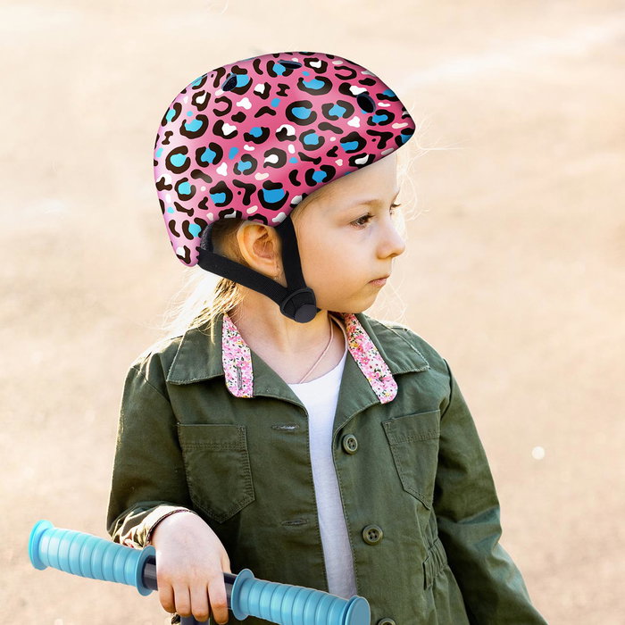 Deqube Casco Infantil Ajustable 50-54cm para Niños de 3-8 Años con Diseño de Leopardo