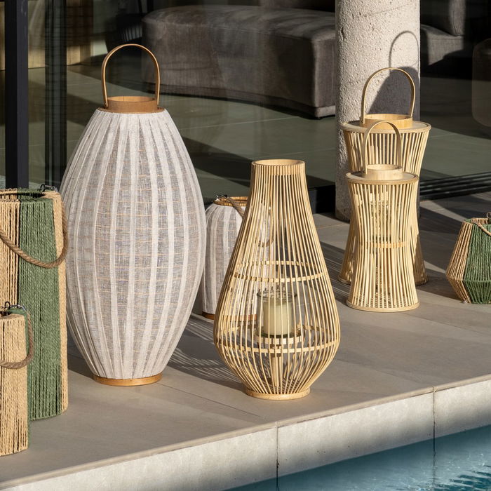 Farol Portavelas Natural Bambú 16 X 16 X 40 cm (Set de 2) Farol Portavelas Natural Bambú 16 X 16 X 40 cm (Set de 2)