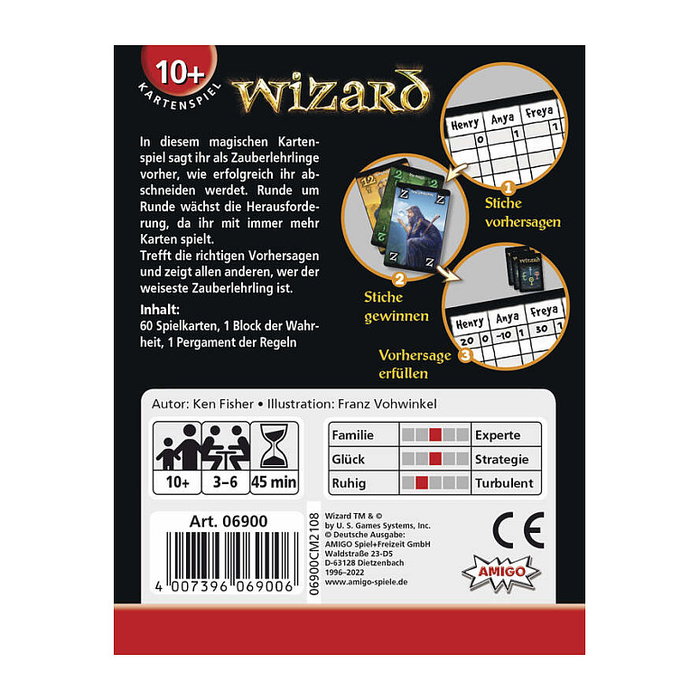 AMIGO Wizard Juego de Cartas de Estrategia | 3-6 Jugadores | +10 Años | 60 Cartas | Edición Alemana e Inglesa | 06900