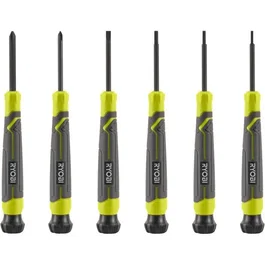Ryobi RYO4892210225160 Juego de 6 Destornilladores de Precisión SL1 SL2 SL3 PH1 PH0