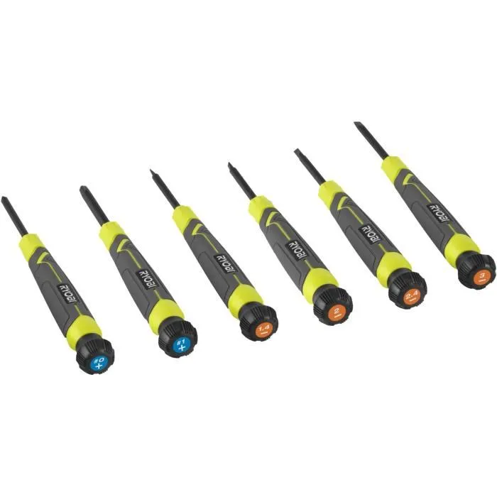 Ryobi RYO4892210225160 Juego de 6 Destornilladores de Precisión SL1 SL2 SL3 PH1 PH0 Ryobi RYO4892210225160 Juego de 6 Destornilladores de Precisión SL1 SL2 SL3 PH1 PH0