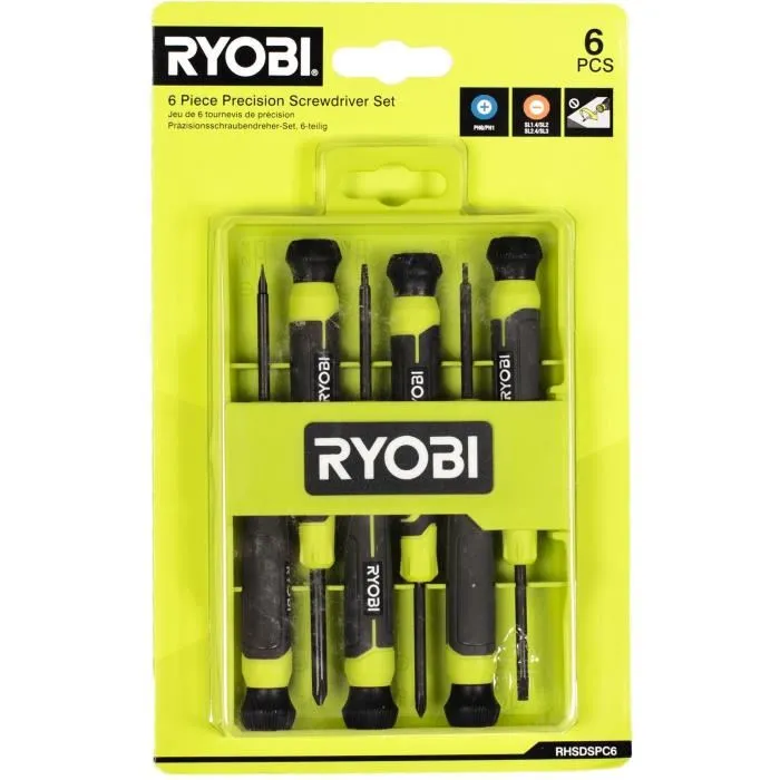 Ryobi RYO4892210225160 Juego de 6 Destornilladores de Precisión SL1 SL2 SL3 PH1 PH0 Ryobi RYO4892210225160 Juego de 6 Destornilladores de Precisión SL1 SL2 SL3 PH1 PH0