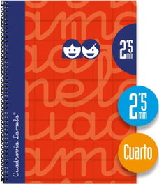 LAMELA Cuaderno Espiral 4º 80H 70G 2,5mm Rojo Cuadrovía Extra Dura