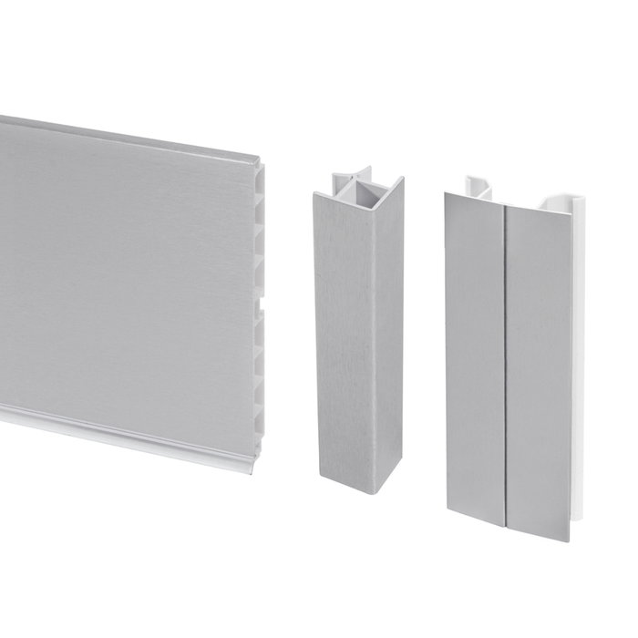 Emuca Lote de 2 zócalos para cocina Plasline con accesorios de unión, altura 100mm, 2 barras de lognitud 2.35m, Plástico, Anodizado satinado Emuca Lote de 2 zócalos para cocina Plasline con accesorios de unión, altura 100mm, 2 barras de lognitud 2.35m, Plástico, Anodizado satinado