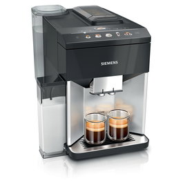 Siemens TQ513D01 EQ.500 Máquina de Café Superautomática con Molinillo Integrado y Tanque de Leche, 15 Bar, 1.9L, Negro/Silver, 10 Bebidas, 1500W