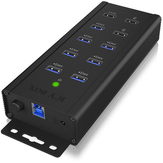 ICY BOX IB-HUB1703-QC3 Hub USB 3.0 de 7 Puertos con 3 Puertos de Carga Rápida QC3.0, Aluminio, Negro, 5000 Mbit/s