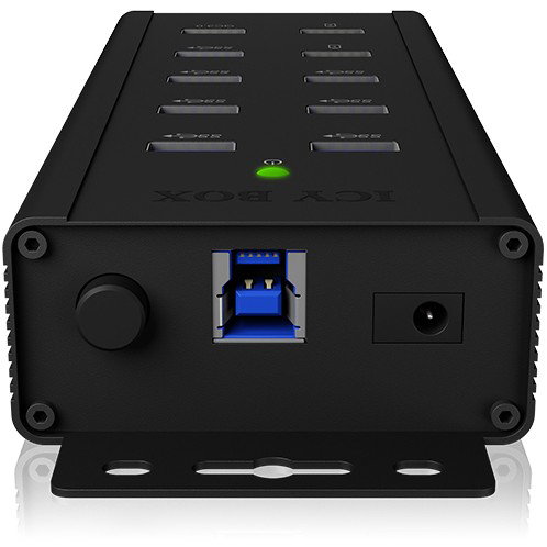 ICY BOX IB-HUB1703-QC3 Hub USB 3.0 de 7 Puertos con 3 Puertos de Carga Rápida QC3.0, Aluminio, Negro, 5000 Mbit/s