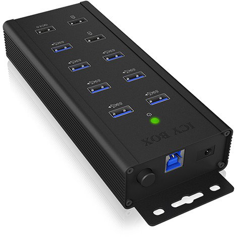 ICY BOX IB-HUB1703-QC3 Hub USB 3.0 de 7 Puertos con 3 Puertos de Carga Rápida QC3.0, Aluminio, Negro, 5000 Mbit/s