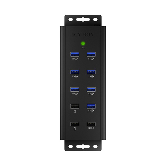 ICY BOX IB-HUB1703-QC3 USB 3.2 Gen 1 Hub de 10 puertos con 3 puertos QC3.0, Negro