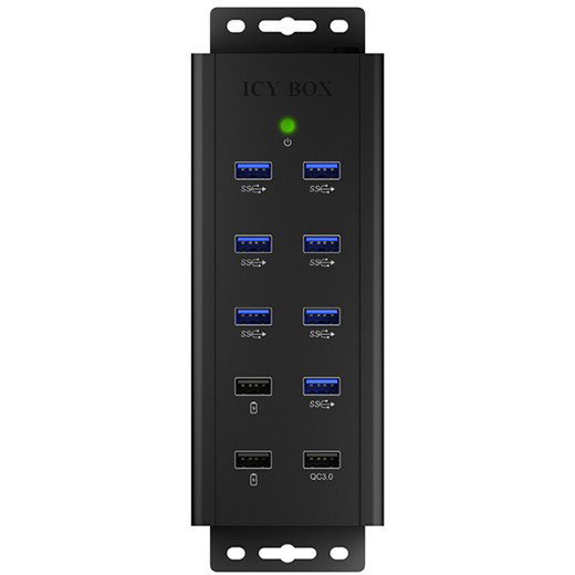 ICY BOX IB-HUB1703-QC3 Hub USB 3.0 de 7 Puertos con 3 Puertos de Carga Rápida QC3.0, Aluminio, Negro, 5000 Mbit/s