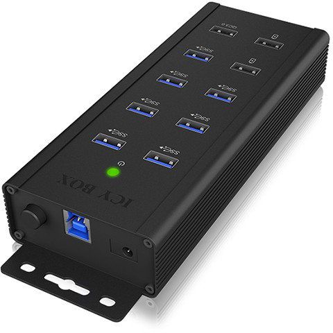 ICY BOX IB-HUB1703-QC3 Hub USB 3.0 de 7 Puertos con 3 Puertos de Carga Rápida QC3.0, Aluminio, Negro, 5000 Mbit/s
