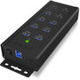 ICY BOX IB-HUB1703-QC3 Hub USB 3.0 de 7 Puertos con 3 Puertos de Carga Rápida QC3.0, Aluminio, Negro, 5000 Mbit/s