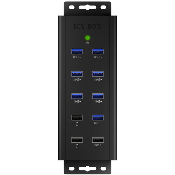 ICY BOX IB-HUB1703-QC3 Hub USB 3.0 de 7 Puertos con 3 Puertos de Carga Rápida QC3.0, Aluminio, Negro, 5000 Mbit/s