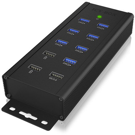 ICY BOX IB-HUB1703-QC3 Hub USB 3.0 de 7 Puertos con 3 Puertos de Carga Rápida QC3.0, Aluminio, Negro, 5000 Mbit/s