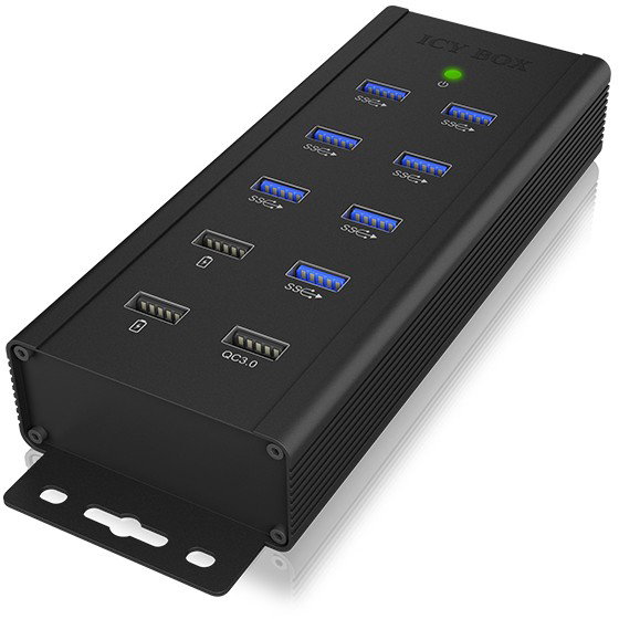 ICY BOX IB-HUB1703-QC3 Hub USB 3.0 de 7 Puertos con 3 Puertos de Carga Rápida QC3.0, Aluminio, Negro, 5000 Mbit/s