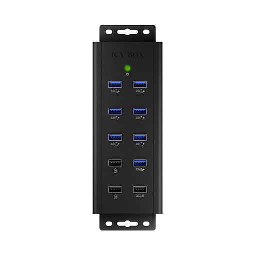 ICY BOX IB-HUB1703-QC3 USB 3.2 Gen 1 Hub de 10 puertos con 3 puertos QC3.0, Negro