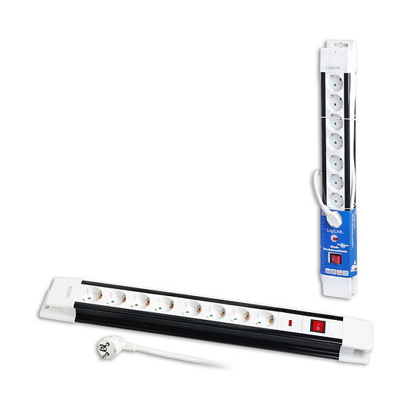 LogiLink LPS207 Regleta de 8 salidas AC con cable de 3m, Blanco