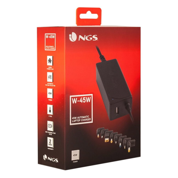 NGS Cargador Universal Automático W-45W 45W Negro con 8 Conectores y Salida USB