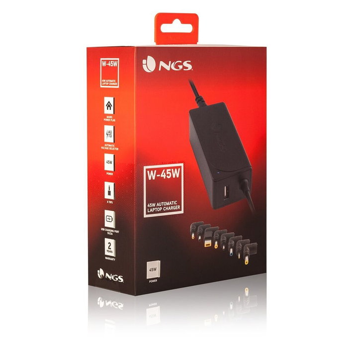 NGS Cargador Universal Automático W-45W 45W Negro con 8 Conectores y Salida USB