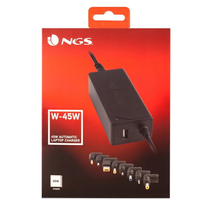 NGS Cargador Universal Automático W-45W 45W Negro con 8 Conectores y Salida USB