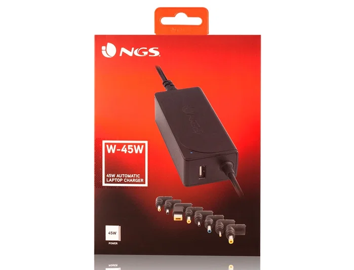 NGS Cargador Universal Automático W-45W 45W Negro con 8 Conectores y Salida USB