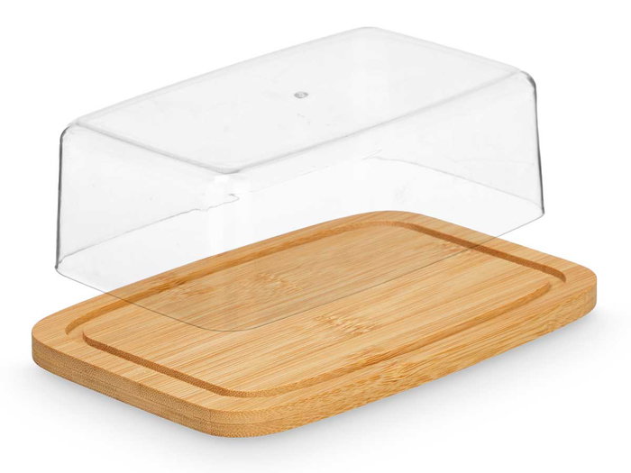 Kinvara Mantequillera de Bambú y Plástico (PS) con Tapa, Color Madera, 19x12.6x6.2 cm (Set de 12)