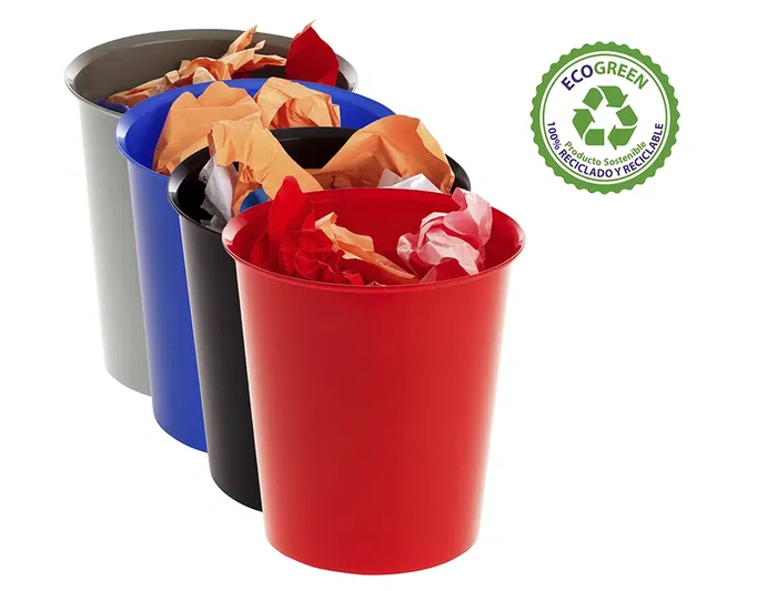 Archivo 2000 Papelera de Plástico con Aro Sujetabolsas, Capacidad 16 Litros, 290x310 mm, Rojo