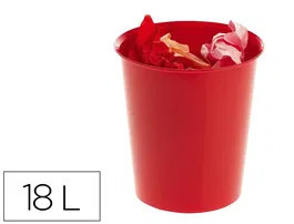 Archivo 2000 Papelera de Plástico con Aro Sujetabolsas, Capacidad 16 Litros, 290x310 mm, Rojo