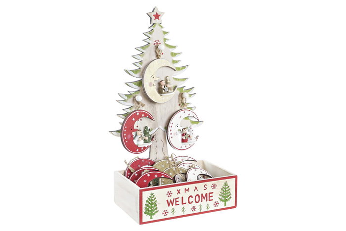 DKD Home Decor Decoración Colgante Navidad Tradicional Rojo Blanco Madera 11 x 32 x 17 cm (12 Unidades)