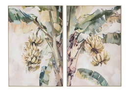 DKD Home Decor Cuadro Lienzo Palmera Bananera Set de 2