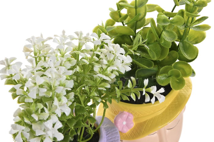 DKD Home Decor Planta Shabby Amarillo Lila Verde Cerámica 8.5 x 19 x 9 cm (4 Unidades)