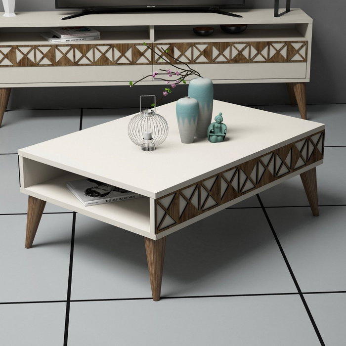 Hanah Home Mesa de Centro Cream 90cm x 34.6cm x 60cm Elegancia Atemporal y Funcionalidad Moderna