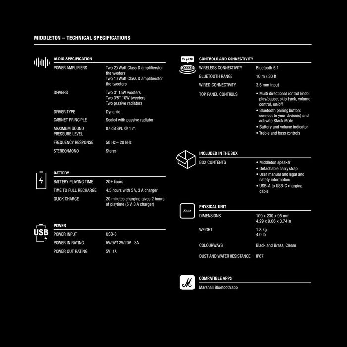 Altavoz Bluetooth Marshall Negro