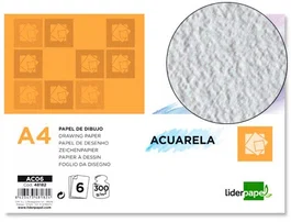 Liderpapel Papel de Dibujo para Acuarela 300g/m2 DIN A4 Pack de 6 Hojas
