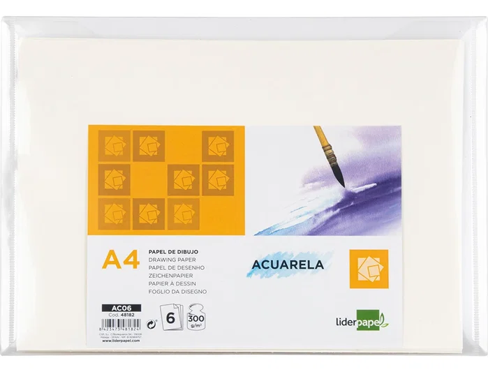 Liderpapel Papel de Dibujo para Acuarela 300g/m2 DIN A4 Pack de 6 Hojas