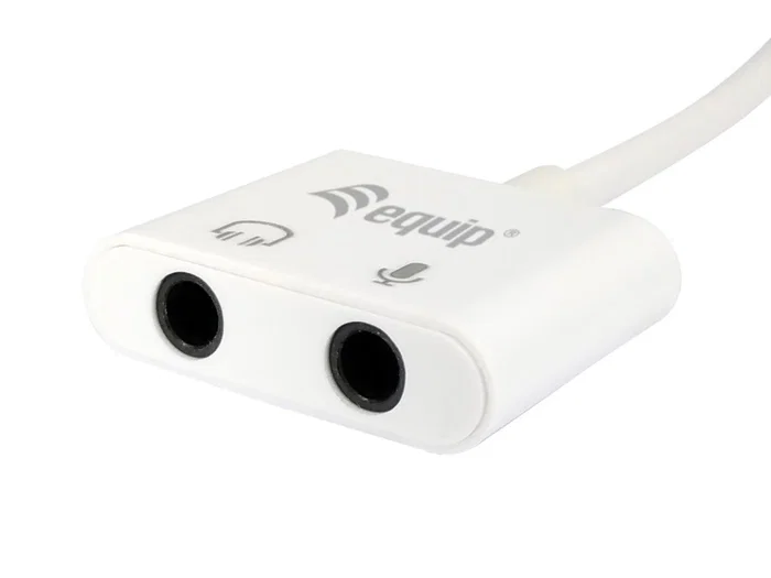 Equip Adaptador de Audio 133460 - Cable USB-C a 2 Jack 3.5mm Hembra para Auricular y Micrófono, Plug and Play, 15 cm, Blanco