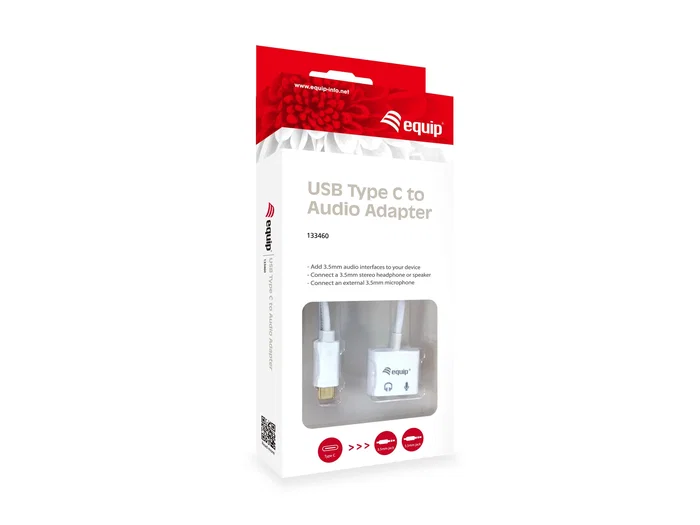 Equip Adaptador de Audio 133460 - Cable USB-C a 2 Jack 3.5mm Hembra para Auricular y Micrófono, Plug and Play, 15 cm, Blanco