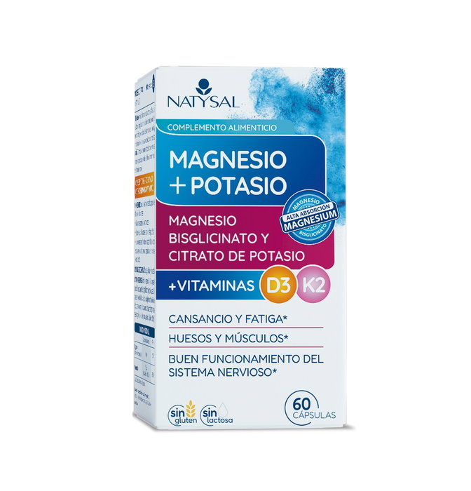 NATYSAL Magnesio (Bisglicinato/Citrato), Potasio, D3 y K2 60 cápsulas NATYSAL Magnesio (Bisglicinato/Citrato), Potasio, D3 y K2 60 cápsulas