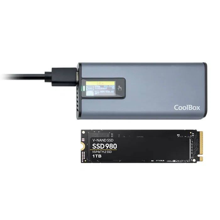 Coolbox CoolBox COO-MCM-M2F Caja Externa para SSD M.2 NVMe y SATA USB 3.2 Gen 2 hasta 10Gbps, Aluminio Gris